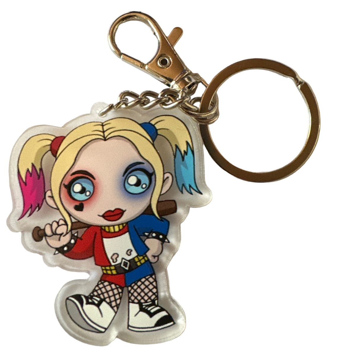 Keychain with a cartoon character on a white surface